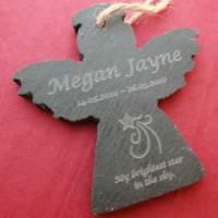 Slate Angel engraved Christmas tree decoration